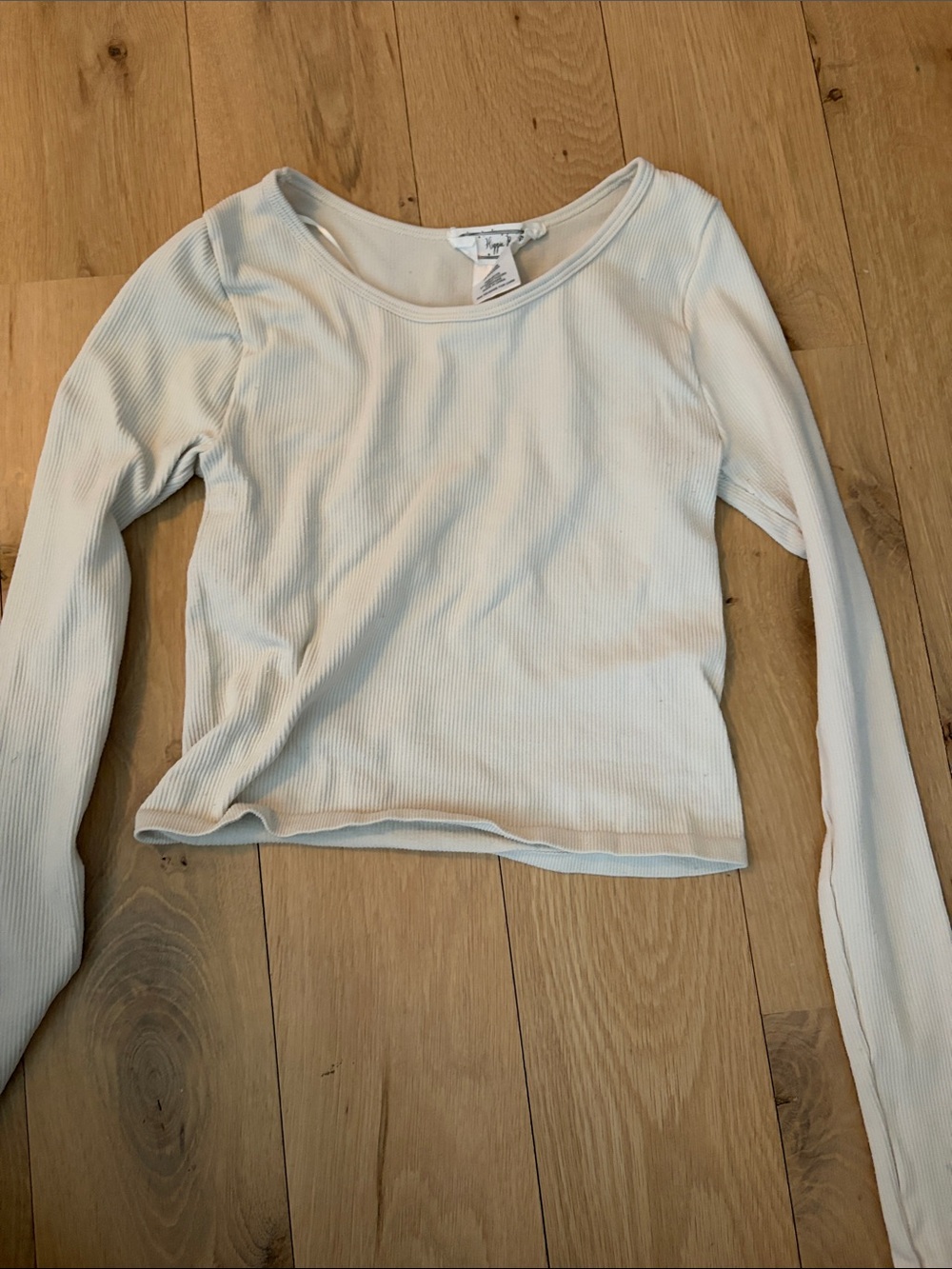 Women's Long Sleeve Ribbed Crew Neck Top - Cream